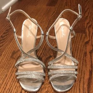 Silver rhinestone heels